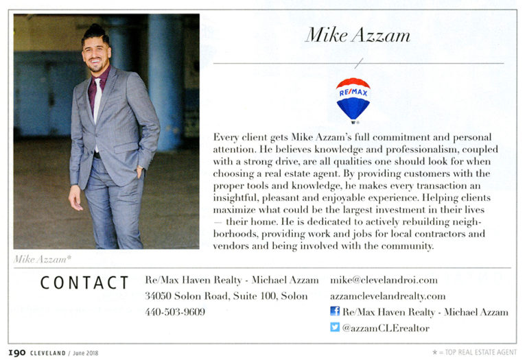 Cleveland Magazine Top Realtors | Mike Azzam | The Azzam Group at RE/MAX Haven Realty